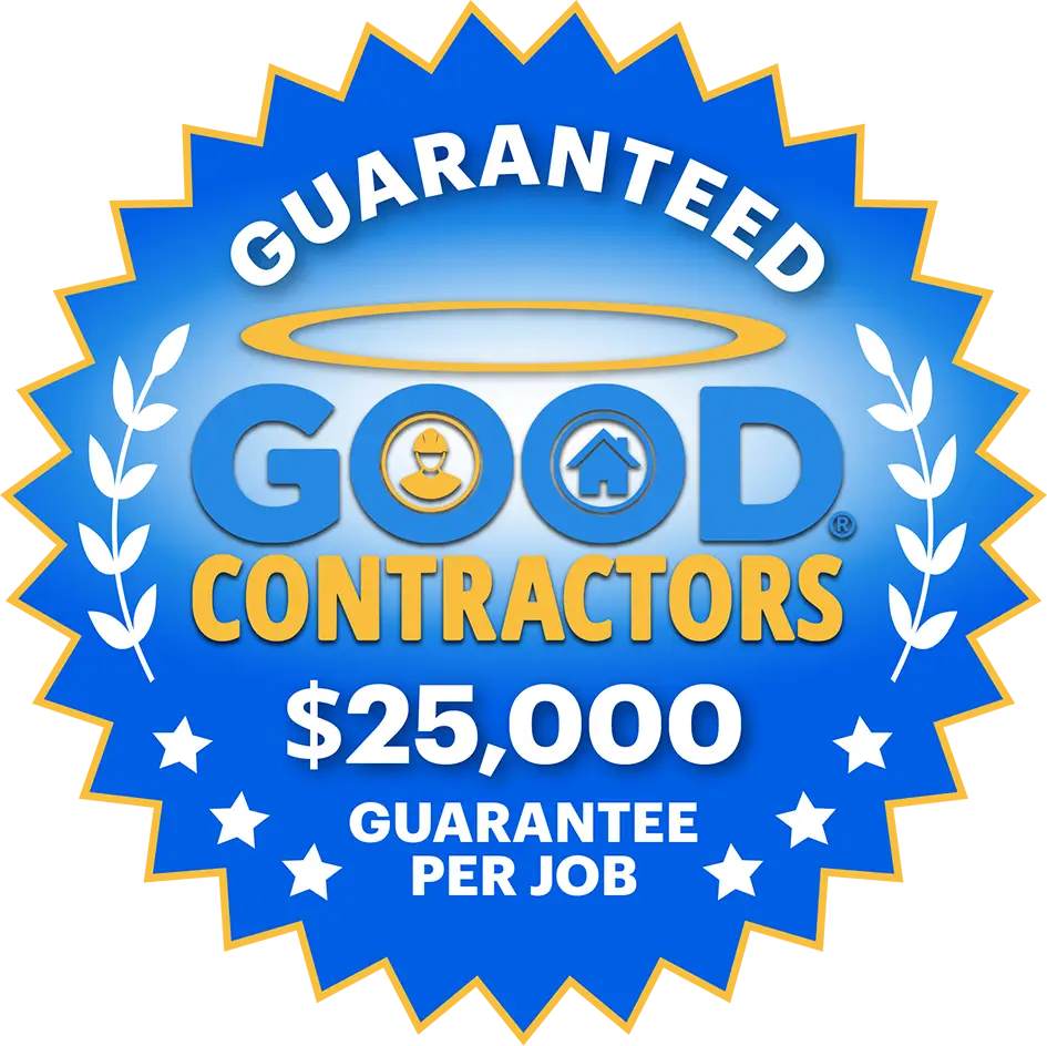 Good Contractors $25,000 guarantee badge for footer trust signal.